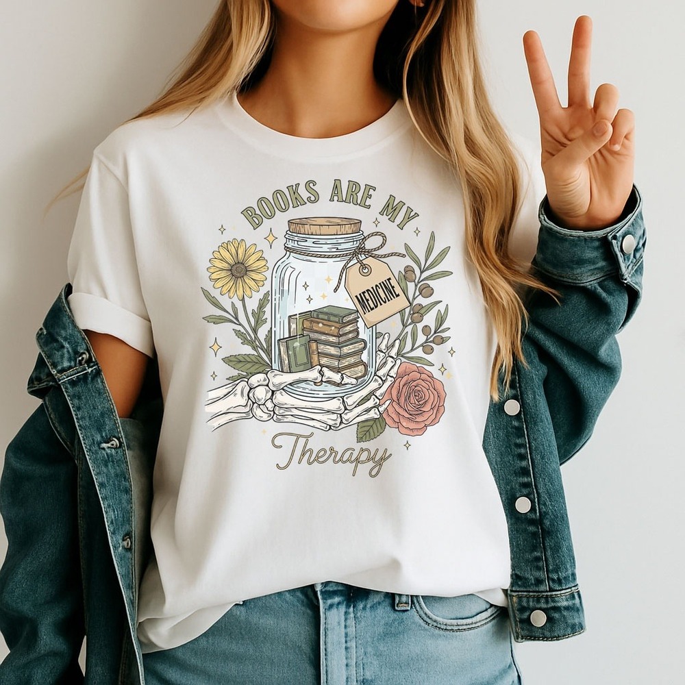 Books are My Therapy Graphic T-Shirt Cute Book Lover Tee Love to Read